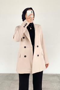 Cream Shirt Collar Long Arm Denim Denim Jacket