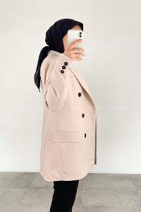 Cream Shirt Collar Long Arm Denim Denim Jacket