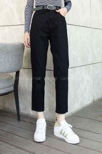 Black Blue Denim High Waist 5 Pockets Pants