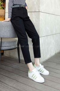 Black Blue Denim High Waist 5 Pockets Pants