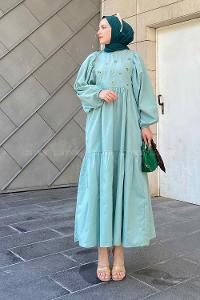 Lamelif Elica Tesettür Elbise Mint Yeşili