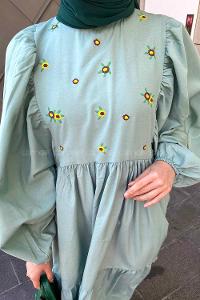 Lamelif Elica Tesettür Elbise Mint Yeşili