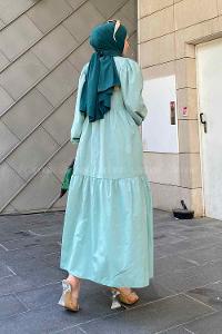 Lamelif Elica Tesettür Elbise Mint Yeşili