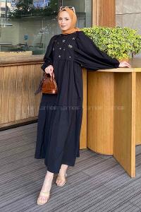 Lamelif Elica Tesettür Elbise Siyah