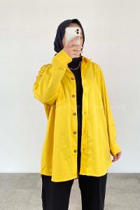 Yellow Shirt Collar Long Arm Cotton Fabric Unprinted Shirt