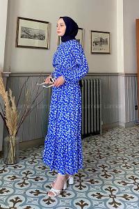 Modalamelif Mavi Yaprak Elbise