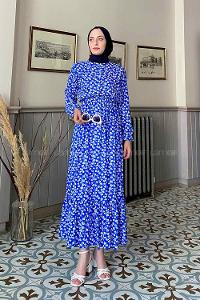 Modalamelif Mavi Yaprak Elbise