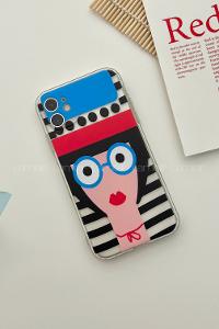 Lamelif  ıPhone 11 Gözlüklü Kız Baskılı Şeffaf Telefon Kılıfı