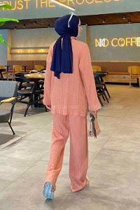 Lamelif İkili Gofre Tesettür Takım Pudra