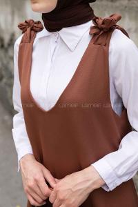 Bitter Brown V Neck Scoop Neck Viscose Fabric Elastan Unprinted Dresess