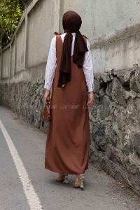 Bitter Brown V Neck Scoop Neck Viscose Fabric Elastan Unprinted Dresess