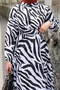 White Black Shirt Collar Cotton Printed Dresess