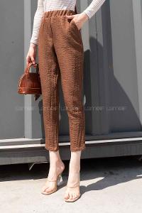 Bitter Brown Linen Cotton Fabric High Waist Elastic Waist Comfortable Pants