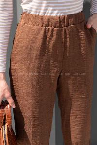 Bitter Brown Linen Cotton Fabric High Waist Elastic Waist Comfortable Pants