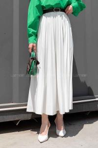 White Satin Fabric Unprinted Pleated Skirt