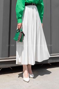 White Satin Fabric Unprinted Pleated Skirt