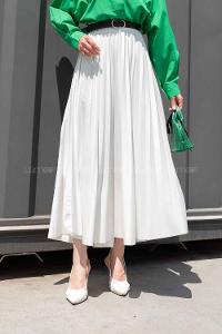 White Satin Fabric Unprinted Pleated Skirt