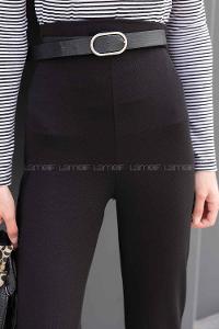 Black Crepe Fabric High Waist Elastic Waist Comfortable Pants