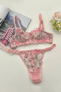 Lamelif Brode Nakışlı Çiçekli Takım Pudra