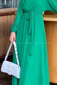 Dark Green Crew Neck Cotton Fabric Unprinted Dresess