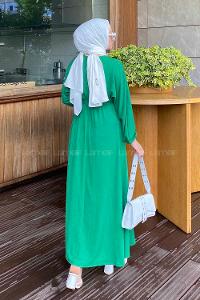 Dark Green Crew Neck Cotton Fabric Unprinted Dresess