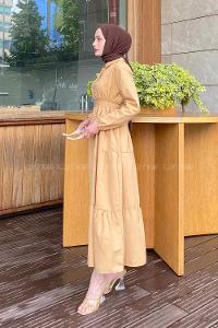 Brown With Milk Medium Crew Neck Cotton Fabric Unprinted Dresess