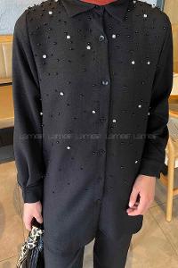 Lamelif Viola Taşlı  İkili Takım Siyah