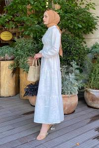 Bone Medium Crew Neck Cotton Fabric Unprinted Dresess