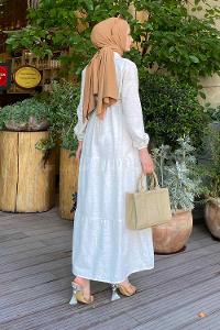 Bone Medium Crew Neck Cotton Fabric Unprinted Dresess