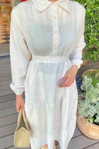 Bone Medium Crew Neck Cotton Fabric Unprinted Dresess