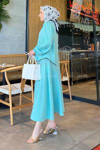 Lamelif Simona Zincir Detaylı Etekli Takım Su Yeşili