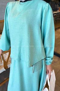 Lamelif Simona Zincir Detaylı Etekli Takım Su Yeşili