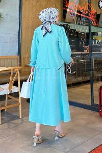 Lamelif Simona Zincir Detaylı Etekli Takım Su Yeşili