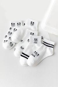Lamelif 5 li Koton Kadın Beyaz Panda Çorap
