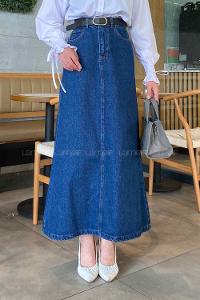 Dark Blue Denim Unprinted Straight Skirt Skirt