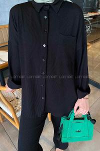 Black Shirt Collar Long Arm Without Accessories Cotton Fabric Flared Trousers Material Pleated Suit