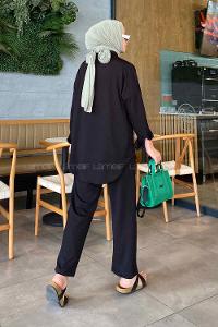 Black Shirt Collar Long Arm Without Accessories Cotton Fabric Flared Trousers Material Pleated Suit