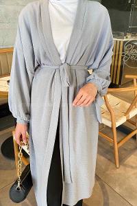 Gray Bat Sleeve Arm Without Accessories Viscose Fabric Straight Kimono