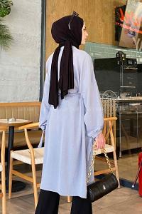 Gray Bat Sleeve Arm Without Accessories Viscose Fabric Straight Kimono