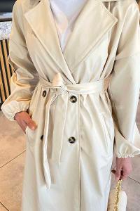 Stone Long Arm Belted Cotton Trench Coat