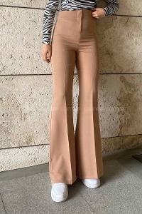 Lamelif Yüksek Bel İspanyol Paça Gizli Cep Pantolon Camel