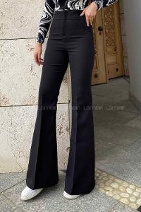 Lamelif Yüksek Bel İspanyol Paça Gizli Cep Pantolon Siyah