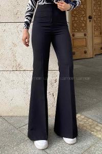 Lamelif Yüksek Bel İspanyol Paça Gizli Cep Pantolon Siyah