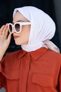 Lamelif Monoğram Eşarp Beyaz-Bej