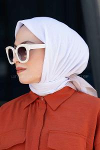 Lamelif Monoğram Eşarp Beyaz-Bej