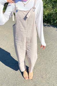 Stone Normal Neck Cotton Unprinted Overalls