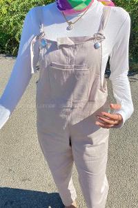 Stone Normal Neck Cotton Unprinted Overalls
