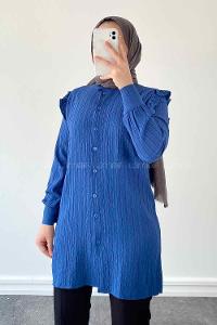 Indigo Shirt Collar Long Arm Cotton Unprinted Shirt