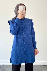 Indigo Shirt Collar Long Arm Cotton Unprinted Shirt