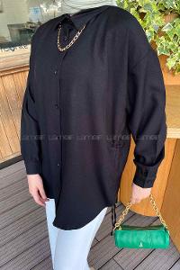 Black Shirt Collar Long Arm Linen Unprinted Shirt
